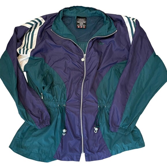 Vintage Adidas Pullover Windbreaker Jacket Trefoil Green Purple Size Large - Picture 1 of 11